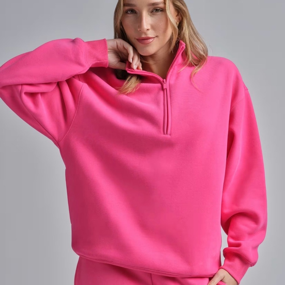 Women's Comfrt Pink Quarter-Zip Sweatshirt